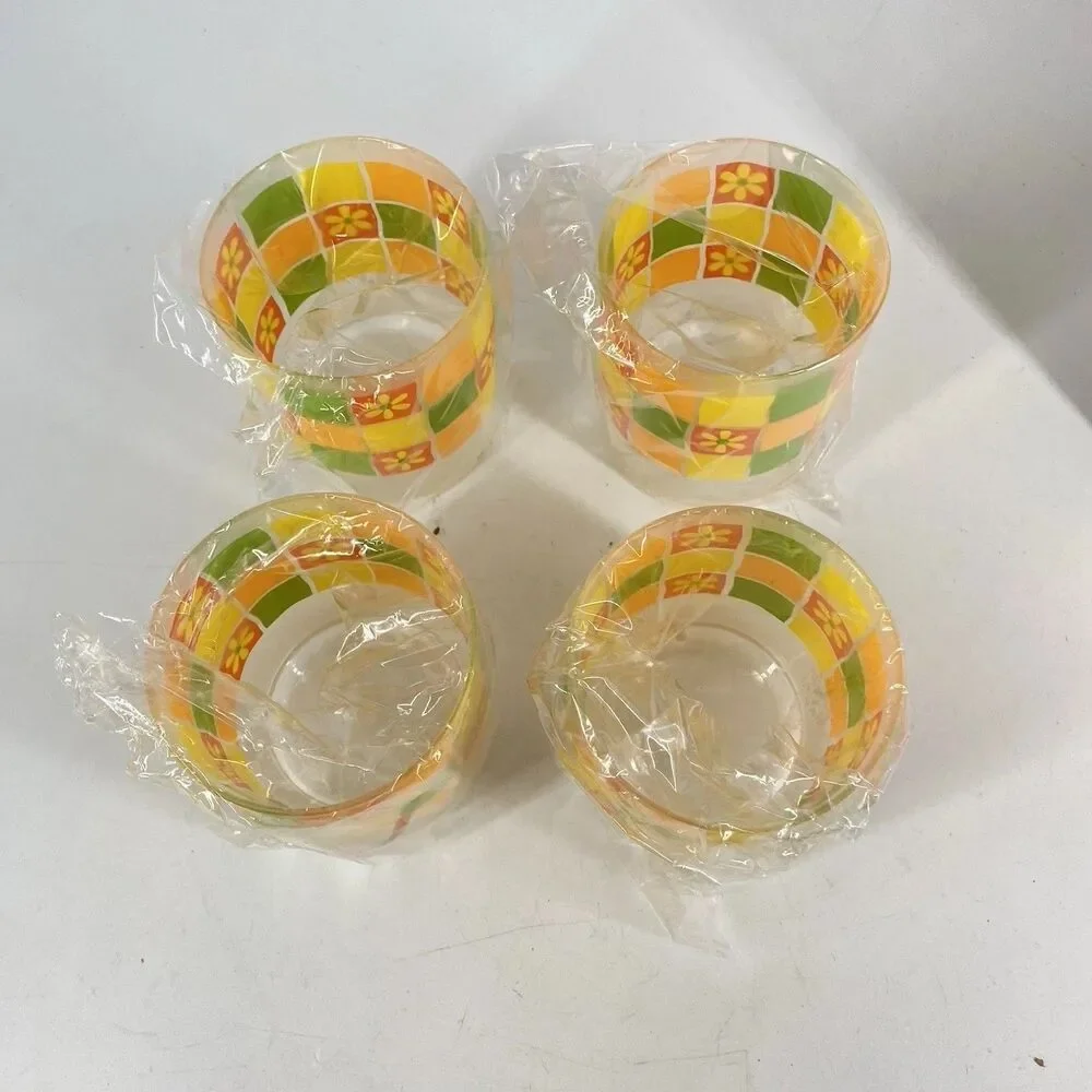 Vintage Sun Country Petal Power Set of 4 Double Old Fashioned Glasses 14 oz NIB